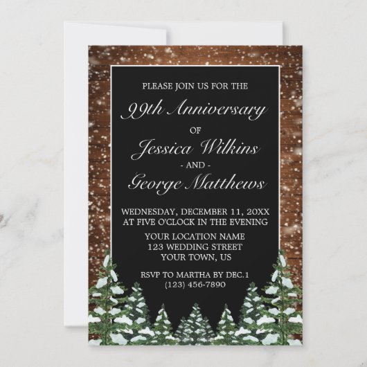 Black Snowy Wood & Forest Wedding Jubileum Kaart (Voorkant)