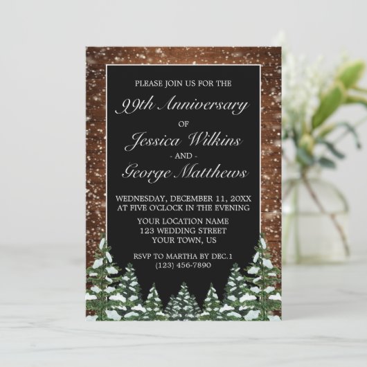 Black Snowy Wood & Forest Wedding Jubileum Kaart (Staand voorkant)
