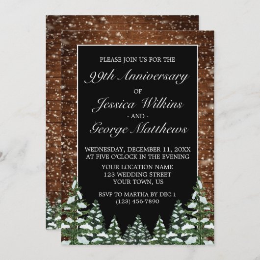 Black Snowy Wood & Forest Wedding Jubileum Kaart (Voorkant / Achterkant)