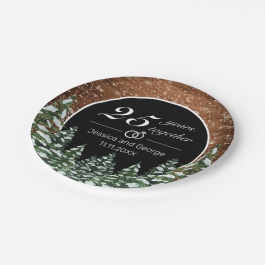Black Snowy Wood & Forest Wedding Jubileum Papieren Bordje (Gekanteld)