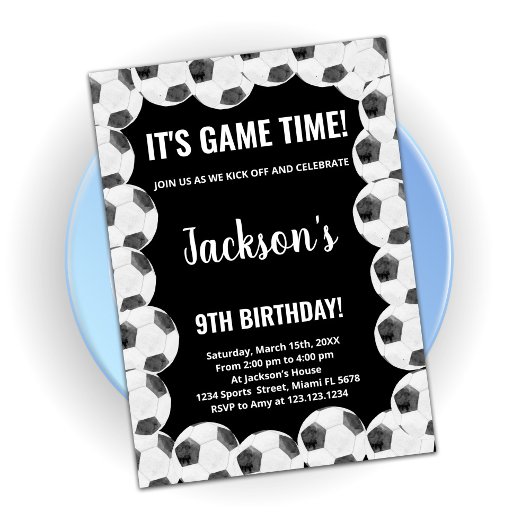 Black Soccer Birthday-uitnodigingen Kaart