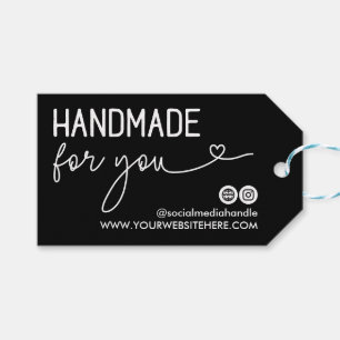 Black Social Media Heart Handgemaakt voor u Logo Cadeaulabel