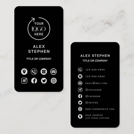 Black Social Media Modern Logo Visitekaartje (Voorkant / Achterkant)