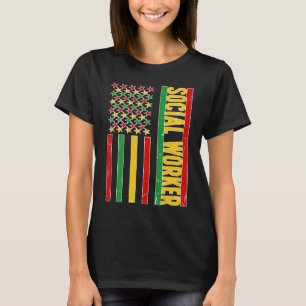 Black Social Worker US Flag African American Socié T-shirt