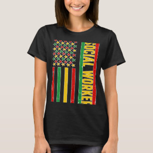 Black Social Worker US Flag African American Socié T-shirt