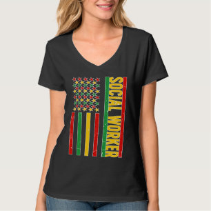 Black Social Worker US Flag African American Socié T-shirt