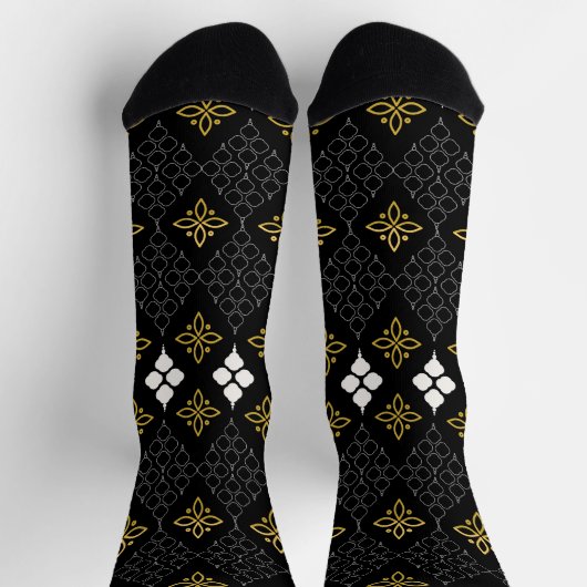 Black socks featuring a gold and white pattern  sokken (Top)
