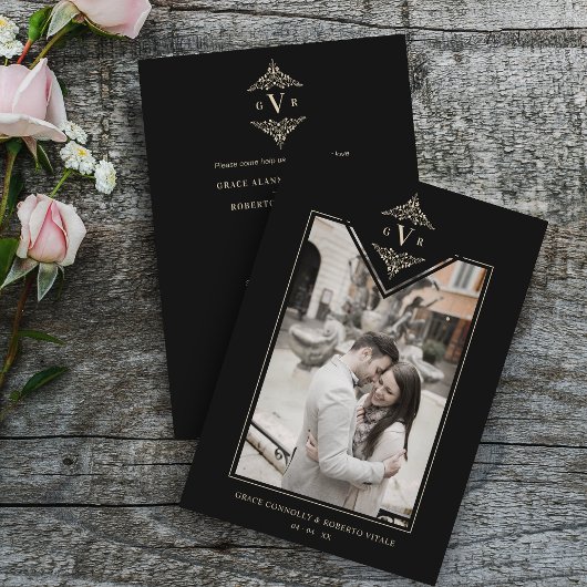 Black Sophisticate Flourish Chic Golden Initialen Kaart