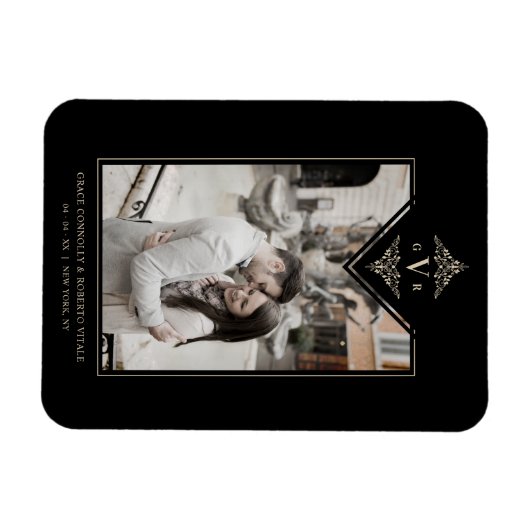 Black Sophisticate Flourish Chic Golden Initialen Magneet (Horizontaal)