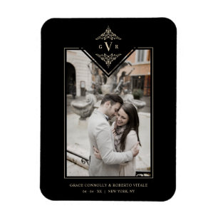 Black Sophisticate Flourish Chic Golden Initialen Magneet