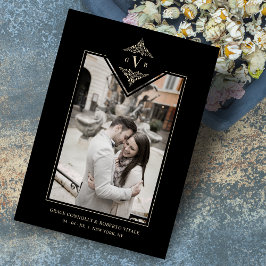 Black Sophisticate Flourish Chic Golden Initialen Save The Date