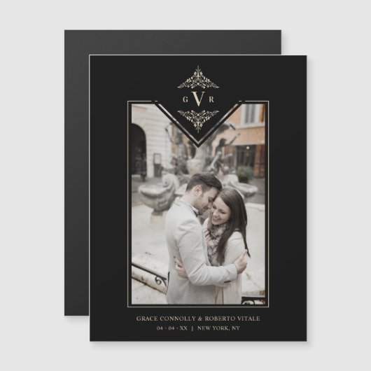 Black Sophisticate Flourish Chic Golden Initials (Voorkant / Achterkant)