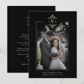 Black Sophisticate Flourish Chic Golden Initials Bedankkaart (Voorkant / Achterkant)