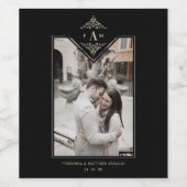 Black Sophisticate Flourish Chic Golden Initials Wijn Etiket (Enkel label)