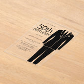 Black Sophisticated Mannen 50ste verjaardag Acryl Uitnodigingen (Laagn)