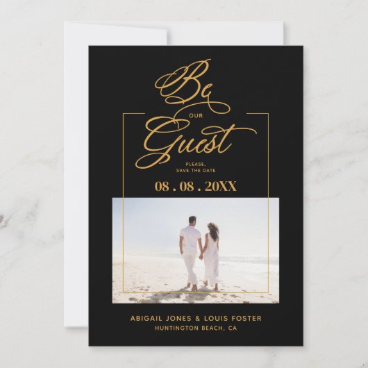 Black Sophisticated Minimal Photo Elegant Script Save The Date (Voorkant)