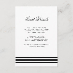 Black Sophisticated Stripes Wedding Guest Detail Informatiekaartje