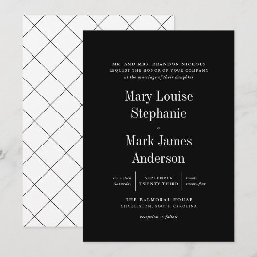 Black Sophisticated Typography Wedding Invitation Kaart (Voorkant / Achterkant)