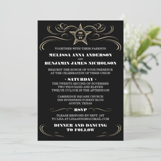Black Southern Style Wedding-uitnodigingen Kaart (Staand voorkant)