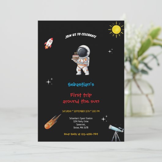 BLACK SPACE BIRTHDAY INVITATION KAART (Staand voorkant)