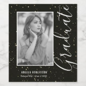 Black Space Glitter Persoonlijke foto-Afstuderen Wijn Etiket (Enkel label)