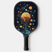 Black Space Planet Design Modern Monogram Pickleball Paddle (Voorkant)