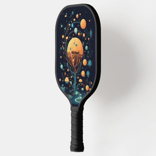 Black Space Planet Design Modern Monogram Pickleball Paddle (Links)