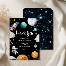 Black Space Rocket Thank You Card Baby Boy Shower Bedankkaart