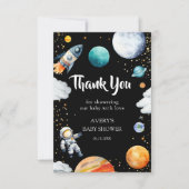 Black Space Rocket Thank You Card Baby Boy Shower Bedankkaart (Voorkant)