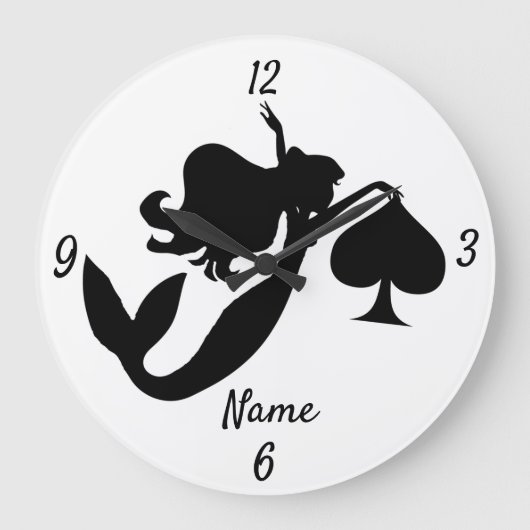 Black Spade Mermaid Silhouette Thunder_Cove Grote Klok (Voorkant)