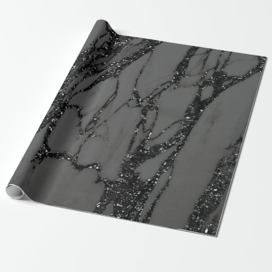 Black Spark Graphite Glitter Marble Stone Lux Gray Cadeaupapier (Uitgerold)