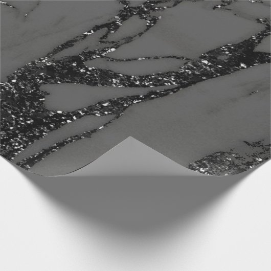 Black Spark Graphite Glitter Marble Stone Lux Gray Cadeaupapier (Hoek)