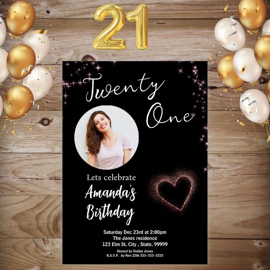 Black Sparkle 21e verjaardag uitnodiging