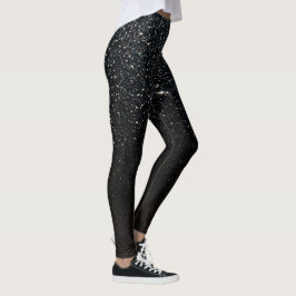 Black Sparkle Faux Glitter Night Sky Leggings