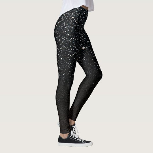 Black Sparkle Faux Glitter Night Sky Leggings (Rechts)