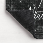 Black Sparkle Girly Monogram Naam Mousepad Muismat (Hoek)