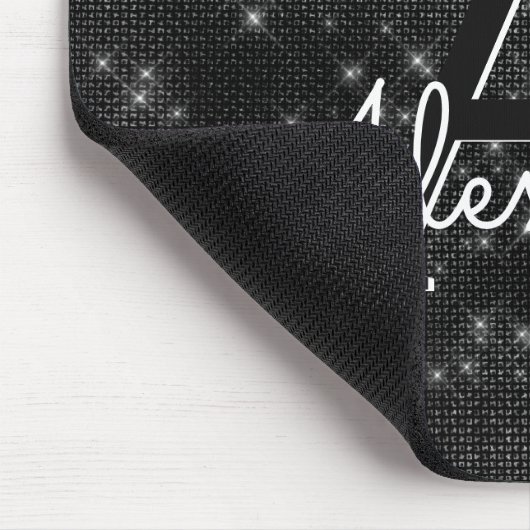 Black Sparkle Girly Monogram Naam Mousepad Muismat (Hoek)