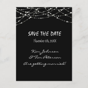 Black Sparkle Lights Wedding Briefkaart Opslaan Da