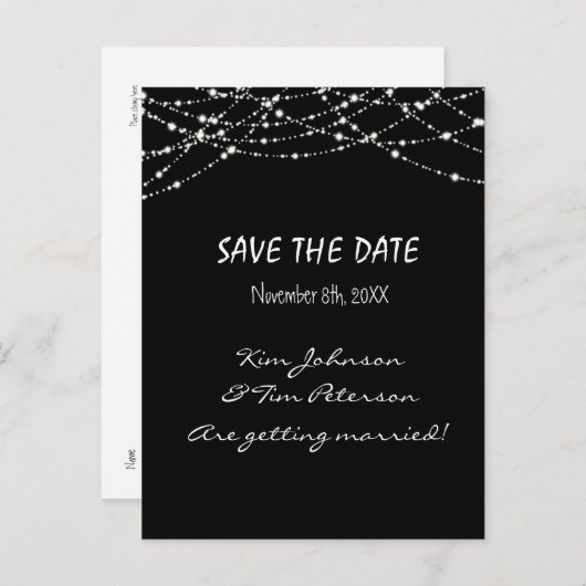 Black Sparkle Lights Wedding Briefkaart Opslaan Da (Voorkant / Achterkant)