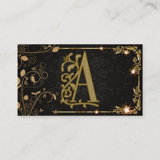 Black Sparkle monogram Visitekaartje (Voorkant)