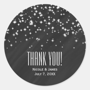 Black & Sparkle Stars Elegant Glamour Favor Ronde Sticker