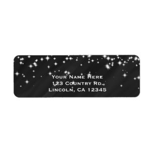 Black & Sparkle Stars Elegant Glamour Invitation Etiket