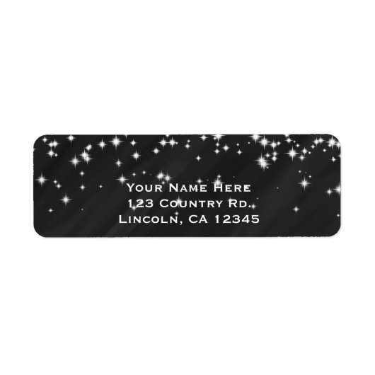 Black & Sparkle Stars Elegant Glamour Uitnodiging Etiket (Voorkant)