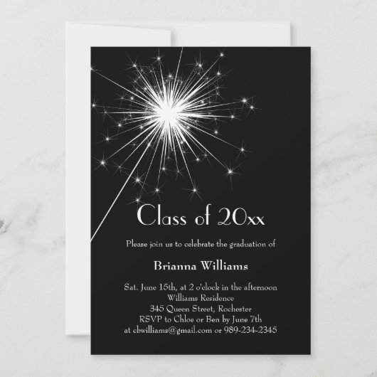 Black Sparkler Afstuderen Celebration Invitation Kaart (Voorkant)