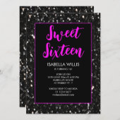 Black sparkles Sweet 16 neon roze elegant script Kaart (Voorkant / Achterkant)