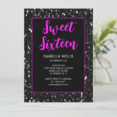 Black sparkles Sweet 16 neon roze elegant script Kaart (Staand voorkant)