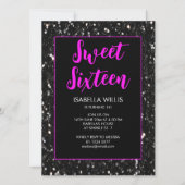 Black sparkles Sweet 16 neon roze elegant script Kaart (Voorkant)