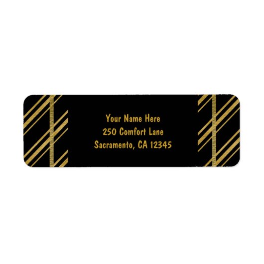 Black & Sparkling Gold Candy Cane Stripe Vakantie Etiket (Voorkant)