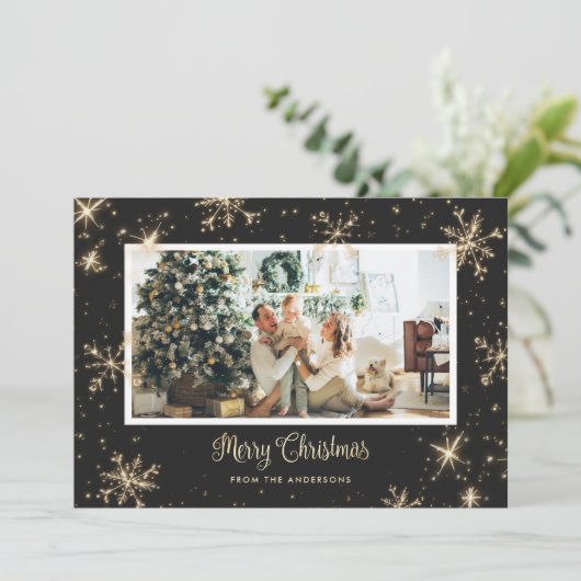 Black Sparkly-kerstkaarten voor foto's Feestdagenkaart (Staand voorkant)