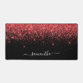 Black Sparkly Red Glitter Elegant Name Bureaumat (Voorkant)